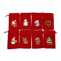 Christmas Theme Rectangle Velvet Bags, with Nylon Cord, Drawstring Pouches, for Gift Wrapping, Red, 15.5~16.7x9.5~10.2cm(TP-E005-01B)