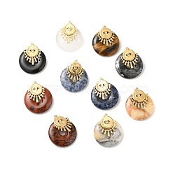 Natural Mixed Gemstone Pendants, Ion Plating(IP) Donut Charm, with Golden Color Plated 304 Stainless Steel Eye Findings and Jump Rings, 34x30x11mm, Hole: 3mm(G-G870-12G)