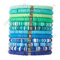 12Pcs 12 Color Polymer Clay Heishi Surfer Stretch Bracelets Set with Plastic Beaded, Stackable Preppy Bracelets, Mixed Color, Inner Diameter: 2-1/8 inch(5.3cm), 1Pc/color(BJEW-JB09547-S)
