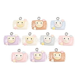 Opaque Resin Pendants, with 201 Stainless Steel Loops, Candy with Bear Charms, Mixed Color, 18x20x9mm, Hole: 1.5mm(RE-CBA5D24-07)