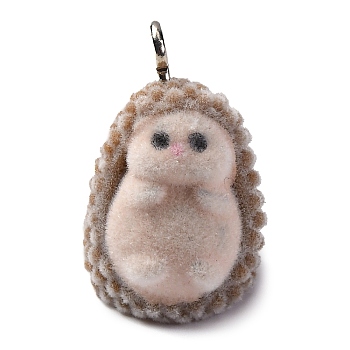 Flocky Animal Resin Pendants, with Platinum Iron Loop, Hedgehog, 23x16x16mm, Hole: 2.5mm