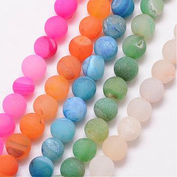 Natural Druzy Geode Agate Bead Strands, Frosted, Round, Dyed & Heated, Grade A, Mixed Color, 10mm, Hole: 1mm, about 37pcs/strand, 15 inch