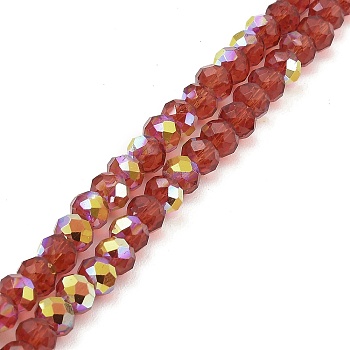Baking Painted Transparent Glass Beads Strands, Imitation Opalite, Faceted, AB Color Plated, Round, Dark Red, 6x5mm, Hole: 1mm, about 82pcs/strand, 16.73~16.93''(42.5~43cm)