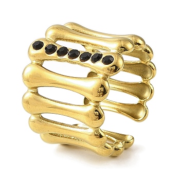 Ion Plating(IP) 304 Stainless Steel Open Cuff Ring for Women, with Rhinestone, Real 18K Gold Plated, Adjustable