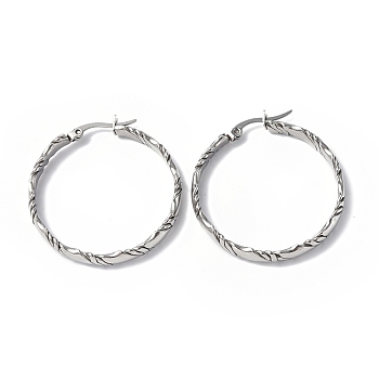 304 Stainless Steel Flat Hoop Earrings for Women, Stainless Steel Color, 36.5x35x4.5mm, Pin: 0.7x0.9~1.4mm