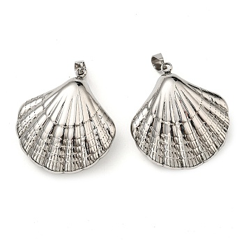 304 Stainless Steel Pendants, Shell Charm, Stainless Steel Color, 36x32x12mm, Hole: 5x8mm