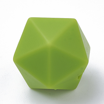 Food Grade Eco-Friendly Silicone Focal Beads, Chewing Beads For Teethers, DIY Nursing Necklaces Making, Icosahedron, Yellow Green, 16.5x16.5x16.5mm, Hole: 2mm
