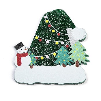 Christmas Theme Acrylic Pendants, with Giltter Power, Christmas Hat, 39.5x38.5x2.4mm, Hole: 1.8mm