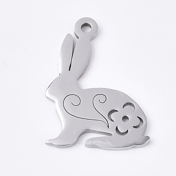 201 Stainless Steel Pendants, Easter Bunny, Stainless Steel Color, 19x14x1mm, Hole: 1.2mm