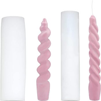 SUPERFINDINGS 2Pcs 2 Style DIY Spiral Taper Candle Silicone Mold, Twist Rod Candle Mould, White, 19~20.2x3.2~4cm, Inner Diameter: 2cm,  1pc/style