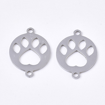 201 Stainless Steel Links connectors, Laser Cut Links, Flat Round with Paw Print, Stainless Steel Color, 20x15.5x1mm, Hole: 1.6mm