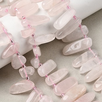 Natural Rose Quartz Beads Strands, Top Drilled, Nuggets, with Seed Beads, 10~27x4~8x7~11mm, Hole: 0.9mm, about 42~43pcs/strand, 15.35~15.55''(39~39.5cm)