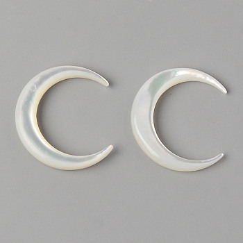 Natural White Shell Mother of Pearl Shell Beads, Double Horn/Crescent Moon, Creamy White, 20x17.5x3mm, Hole: 0.8mm