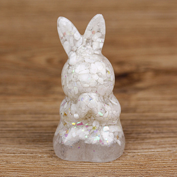 Resin Home Display Decorations, with Sequin and Natural Quartz Crystal Chips Inside, Rabbit, 40x40x73mm