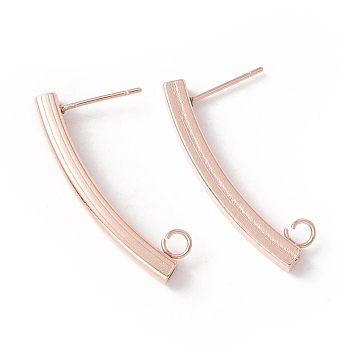 304 Stainless Steel Stud Earring Findings, with 316 Surgical Stainless Steel Pins and Vertical Loop, Rectangle, Real Rose Gold Plated, 30x3mm, Hole: 2.5mm, Pin: 0.7mm