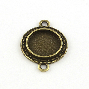 Flat Round Tibetan Style Alloy Connector Cabochon Settings, Lead Free & Nickel Free, Antique Bronze, Tray: 14mm, 28x20x2.5mm, Hole: 2mm, about 410pcs/1000g