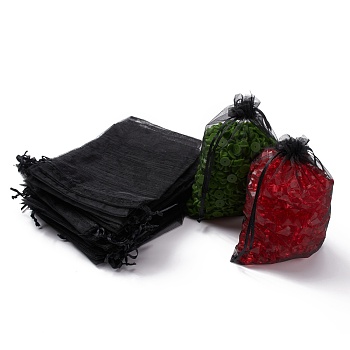 Bolsas de regalo de organza con cordón, bolsas de joyería, banquete de boda favor de navidad bolsas de regalo, negro, 18x13 cm