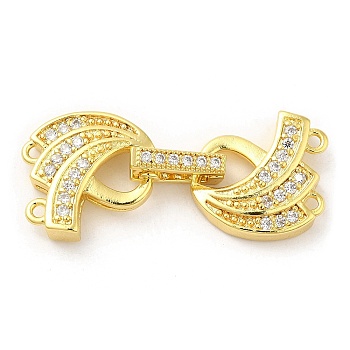 Rack Plating Brass Micro Pave Clear Cubic Zirconia Fold Over Clasps, Long-Lasting Plated, Real 18K Gold Plated, 36.5mm, Pendant: 16x15x4mm, Hole: 1.5mm