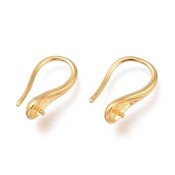 Brass Earring Hooks, Long-Lasting Plated, Ear Wire, for Half Drilled Beads, Real 18K Gold Plated, 14.7mm, 21 Gauge, Pin: 0.7mm