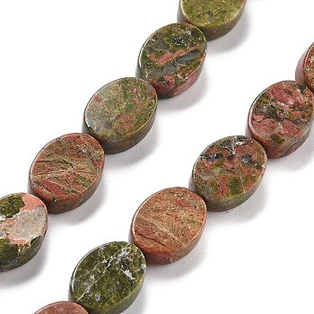 Natural Unakite Beads Strands, Oval, 14x10x5mm, Hole: 0.5mm, about 28pcs/strand, 15.55''(39.5cm)