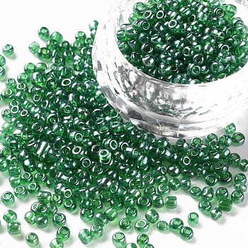 Glass Seed Beads, Trans. Colours Lustered, Round, Green, 3mm, Hole: 1mm, about 10000pcs/pound