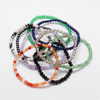 Natural & Synthetic Gemstone Beaded Stretch Bracelets, Round, 52mm, Bead: 4~5mm in diameter