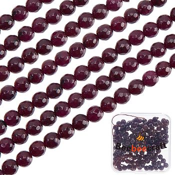 3 Strands Natural White Jade Beads Strands, Dyed, Faceted, Round, Purple, 6mm, Hole: 1mm, about 60pcs/strand, 14.06~14.45 inch(35.7~36.7cm)