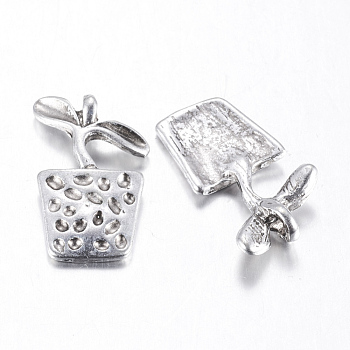 Tibetan Style Alloy Pendants, Lead Free, Nickel Free and Cadmium Free, Antique Silver, Plant in Pot, 25x13x2mm, Hole: 2mm, about 374pcs/727g