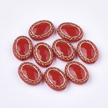 Plating Acrylic Beads, Metal Enlaced, Oval, Red, 17.5x13.5x6mm, Hole: 1.6mm, about 590pcs/500g