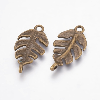 Tibetan Style Links connectors, Cadmium Free & Nickel Free & Lead Free, Leaf, Antique Bronze, 27x14x4mm, Hole: 2.5mm