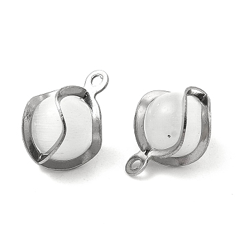 Cat Eye Charms, with 304 Stainless Steel Findings, Round, Stainless Steel Color, 13x9.5x8.5mm, Hole: 1.2mm