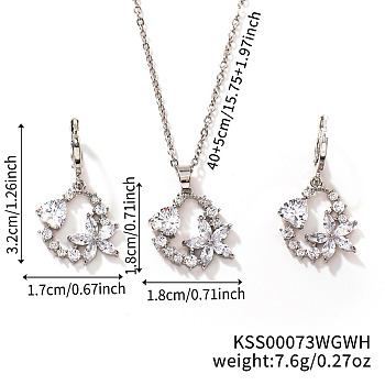 Chic Geometric Brass Rhinestones Earrings & Necklaces for Woemn, Platinum, Flower