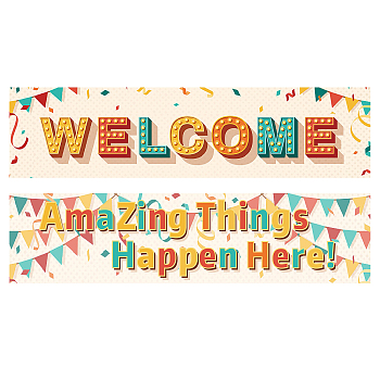 Paper Hanging Banner Classroom Decoration, Rectangle with Word, School Decoration Supplies Celebration Backdrop, PapayaWhip, 1000x250mm, 2pcs/set