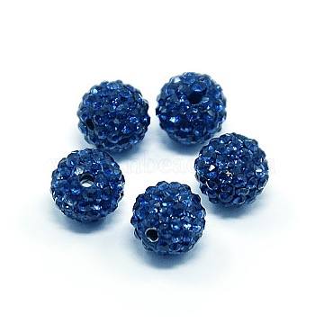 Czech Glass Rhinestones Beads, Polymer Clay Inside, Half Drilled Round Beads, 243_Capri Blue, PP11(1.7~1.8mm), 10mm, Hole: 1mm(X-RB-E482-10mm-243)