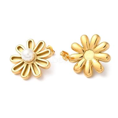 Plastic Pearl Beaded Flower Stud Earrings(EJEW-K244-20G)-2
