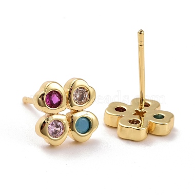 Clover Brass Micro Pave Colorful Cubic Zirconia Ear Studs(KK-K258-29G-RS)-2