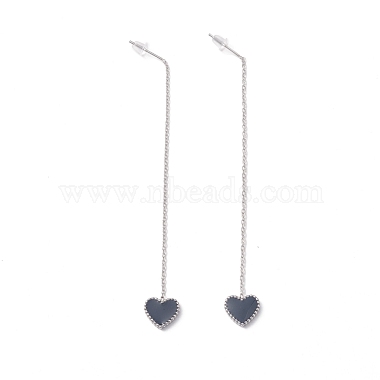 Long Chain with Enamel Heart Dangle Stud Earrings(EJEW-A067-01P-A)-3