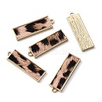 PU Leather Pendants, with Light Gold Plated Alloy Findings, Rectangle with Leopard Print Pattern, Pink, 32x10x2.5mm, Hole: 1.4mm(FIND-WH0125-85LG-01)