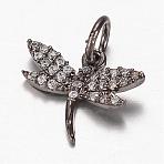 Brass Micro Pave Cubic Zirconia Charms, Dragonfly, Gunmetal, 13.5x15x3mm, Hole: 4mm(ZIRC-K045-09B)