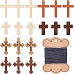 72Pcs 6 Style Wood Pendants, with 1 Roll Waxed Polyester Cords, Mixed Color, 12pcs/Color(WOOD-CA0001-23)