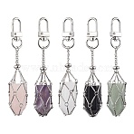 Brass Macrame Pouch Stone Holder Pendant Decoration, with Bullet Shape Natural Mixed Gemstone and Alloy Swivel Clasps, Platinum, 100mm(HJEW-JM01690-02)