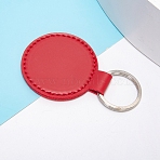 PU Leather Keychain, with Metal Key Ring, Flat Round, Red, 8.4x5cm(PW-WG27111-03)
