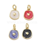 Brass Enamel Pendants, Nuggets with Heart Charms, with Glitter Powder, Cadmium Free & Lead Free, Rack Plating, Long-Lasting Plated, Real 18K Gold Plated, Mixed Color, 11x9x2mm, Hole: 3mm(KK-CBA5585-08G)