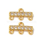 Rack Plating Brass Micro Pave Clear Cubic Zirconia Rectangle Chandelier Component Links, Long-Lasting Plated, Lead Free & Cadmium Free, Real 18K Gold Plated, 9x17x2.5mm, Hole: 1.2mm(KKB-L215-037G)