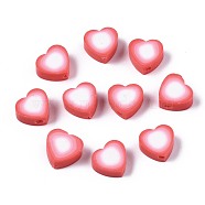 Handmade Polymer Clay Beads, Heart, Red, 9x9~10x4~5mm, Hole: 1.5mm(X-CLAY-N011-014E)