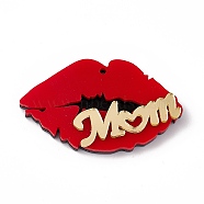 Mother's Day Acrylic Pendants, Lip with Word Mom Charms, Red, 26x44.5x5.8mm, Hole: 1.6mm(MACR-C013-11B)