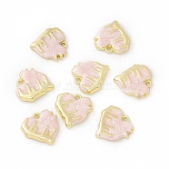 Alloy Enamel Pendants, Light Gold, Melting Heart Charm, Pink, 18x18x3.8mm, Hole: 1.6mm(FIND-E026-05LG-02)