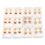 Heart Rhinestone Ear Fake Plugs, 304 Stainless Steel Piercing Stud Screw Earrings for Women, Golden, Mixed Color, 6x5mm, Pin: 1mm(EJEW-H105-26G)