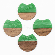 Opaque Resin & Walnut Wood Pendants, Gap Flat Round, Green, 34x36.5x3mm, Hole: 2mm(RESI-S389-001A-C03)