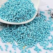 Baking Paint Glass Seed Beads, Cylinder, Dark Turquoise, 2x1.5mm, Hole: 1mm, about 5599pcs/50g(X-SEED-S042-15B-34)